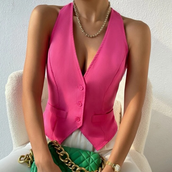 SHEIN BIZwear Solid Button Front
Waistcoat Workwear Hot Pink Medium - Picture 2 of 4